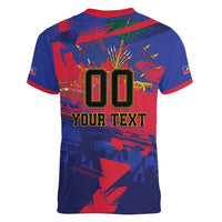 Custom Ekip Foutbol Ayiti 2026 Women V-Neck T-Shirt Haiti Grenadye Alaso - Wonder Print Shop