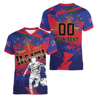 Custom Ekip Foutbol Ayiti 2026 Women V-Neck T-Shirt Haiti Grenadye Alaso - Wonder Print Shop