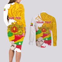 Myanmar Independence Day Couples Matching Long Sleeve Bodycon Dress and Long Sleeve Button Shirt Brahmadesh Kanote Pattern - Wonder Print Shop