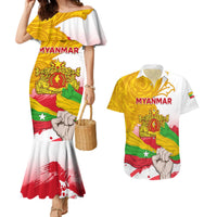 Myanmar Independence Day Couples Matching Mermaid Dress and Hawaiian Shirt Brahmadesh Kanote Pattern - Wonder Print Shop
