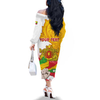 Myanmar Independence Day Family Matching Off Shoulder Long Sleeve Dress and Hawaiian Shirt Brahmadesh Kanote Pattern - Wonder Print Shop