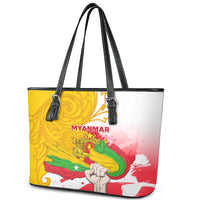 Myanmar Independence Day Leather Tote Bag Brahmadesh Kanote Pattern - Wonder Print Shop