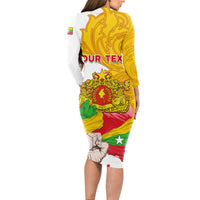 Myanmar Independence Day Long Sleeve Bodycon Dress Brahmadesh Kanote Pattern - Wonder Print Shop