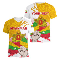 Myanmar Independence Day Women V Neck T Shirt Brahmadesh Kanote Pattern - Wonder Print Shop