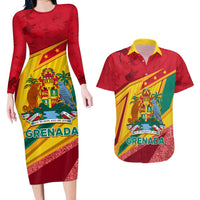 Grenada Independence Day Couples Matching Long Sleeve Bodycon Dress and Hawaiian Shirt Gwenad Bougainvillea Sparkle Version - Wonder Print Shop