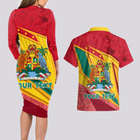 Grenada Independence Day Couples Matching Long Sleeve Bodycon Dress and Hawaiian Shirt Gwenad Bougainvillea Sparkle Version - Wonder Print Shop