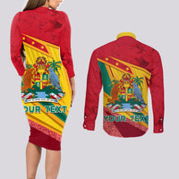 Grenada Independence Day Couples Matching Long Sleeve Bodycon Dress and Long Sleeve Button Shirt Gwenad Bougainvillea Sparkle Version - Wonder Print Shop