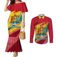 grenada-independence-day-couples-matching-mermaid-dress-and-long-sleeve-button-shirt-gwenad-bougainvillea-sparkle-version