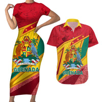 Grenada Independence Day Couples Matching Short Sleeve Bodycon Dress and Hawaiian Shirt Gwenad Bougainvillea Sparkle Version - Wonder Print Shop