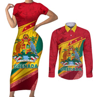 Grenada Independence Day Couples Matching Short Sleeve Bodycon Dress and Long Sleeve Button Shirt Gwenad Bougainvillea Sparkle Version - Wonder Print Shop