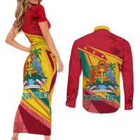 Grenada Independence Day Couples Matching Short Sleeve Bodycon Dress and Long Sleeve Button Shirt Gwenad Bougainvillea Sparkle Version - Wonder Print Shop