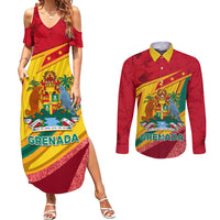 Grenada Independence Day Couples Matching Summer Maxi Dress and Long Sleeve Button Shirt Gwenad Bougainvillea Sparkle Version - Wonder Print Shop