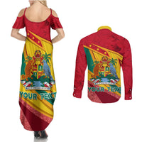 Grenada Independence Day Couples Matching Summer Maxi Dress and Long Sleeve Button Shirt Gwenad Bougainvillea Sparkle Version - Wonder Print Shop