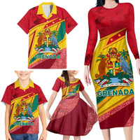 Grenada Independence Day Family Matching Long Sleeve Bodycon Dress and Hawaiian Shirt Gwenad Bougainvillea Sparkle Version - Wonder Print Shop
