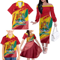 Grenada Independence Day Family Matching Off Shoulder Long Sleeve Dress and Hawaiian Shirt Gwenad Bougainvillea Sparkle Version - Wonder Print Shop