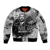 I Have A Dream MLK Sleeve Zip Bomber Jacket Newspaper Grunge Style - Wonder Print Shop