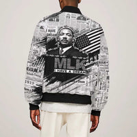 I Have A Dream MLK Sleeve Zip Bomber Jacket Newspaper Grunge Style - Wonder Print Shop