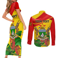 Zimbabwe Independence Day Couples Matching Short Sleeve Bodycon Dress and Long Sleeve Button Shirt Chapungu Bird With Flame Lily - Wonder Print Shop