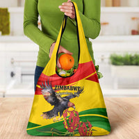 Zimbabwe Independence Day Grocery Bag Chapungu Bird With Flame Lily