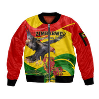 Zimbabwe Independence Day Sleeve Zip Bomber Jacket Chapungu Bird With Flame Lily - Wonder Print Shop