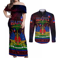 Haitian Flag Day Couples Matching Off Shoulder Maxi Dress and Long Sleeve Button Shirt La fete du drapeau Haitien - Wonder Print Shop