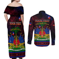 Haitian Flag Day Couples Matching Off Shoulder Maxi Dress and Long Sleeve Button Shirt La fete du drapeau Haitien - Wonder Print Shop