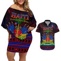 Haitian Flag Day Couples Matching Off Shoulder Short Dress and Hawaiian Shirt La fete du drapeau Haitien - Wonder Print Shop