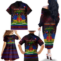 Haitian Flag Day Family Matching Off Shoulder Long Sleeve Dress and Hawaiian Shirt La fete du drapeau Haitien - Wonder Print Shop