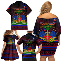 Haitian Flag Day Family Matching Off Shoulder Short Dress and Hawaiian Shirt La fete du drapeau Haitien - Wonder Print Shop