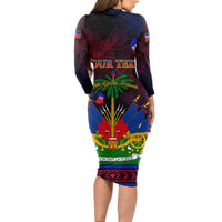 Haitian Flag Day Long Sleeve Bodycon Dress La fete du drapeau Haitien - Wonder Print Shop