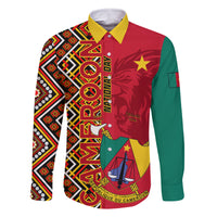 Cameroon National Day Family Matching Off Shoulder Long Sleeve Dress and Hawaiian Shirt Cameroun Coat Of Arms Ankara Pattern - Wonder Print Shop