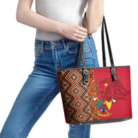 Cameroon National Day Leather Tote Bag Cameroun Coat Of Arms Ankara Pattern - Wonder Print Shop