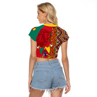 Cameroon National Day Raglan Cropped T Shirt Cameroun Coat Of Arms Ankara Pattern - Wonder Print Shop
