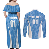Personalized Argentina 2024 Couples Matching Off Shoulder Maxi Dress and Long Sleeve Button Shirt Vamos La Albiceleste Campeon - Wonder Print Shop