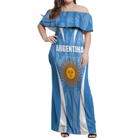 Personalized Argentina 2024 Off Shoulder Maxi Dress Vamos La Albiceleste Campeon - Wonder Print Shop