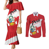 Personalized Peru Couples Matching Mermaid Dress and Long Sleeve Button Shirt Piruw Ripuwlika Flag Stylized