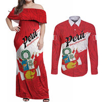 Personalized Peru Couples Matching Off Shoulder Maxi Dress and Long Sleeve Button Shirt Piruw Ripuwlika Flag Stylized