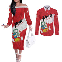 Personalized Peru Couples Matching Off The Shoulder Long Sleeve Dress and Long Sleeve Button Shirt Piruw Ripuwlika Flag Stylized