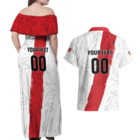 Custom Football Peru Couples Matching Off Shoulder Maxi Dress and Hawaiian Shirt La Bicolor Go Champions