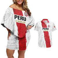 Custom Football Peru Couples Matching Off Shoulder Short Dress and Hawaiian Shirt La Bicolor Go Champions