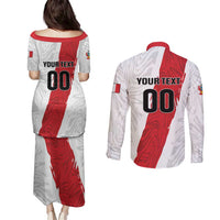 Custom Football Peru Couples Matching Puletasi and Long Sleeve Button Shirt La Bicolor Go Champions