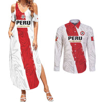 Custom Football Peru Couples Matching Summer Maxi Dress and Long Sleeve Button Shirt La Bicolor Go Champions