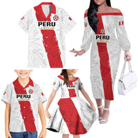 Custom Football Peru Family Matching Off The Shoulder Long Sleeve Dress and Hawaiian Shirt La Bicolor Go Champions