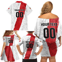 Custom Football Peru Family Matching Off Shoulder Short Dress and Hawaiian Shirt La Bicolor Go Champions