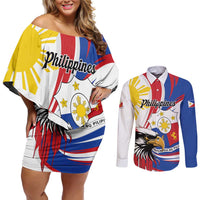 Personalized Philippines Eagle Couples Matching Off Shoulder Short Dress and Long Sleeve Button Shirt Republika ng Pilipinas