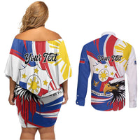 Personalized Philippines Eagle Couples Matching Off Shoulder Short Dress and Long Sleeve Button Shirt Republika ng Pilipinas