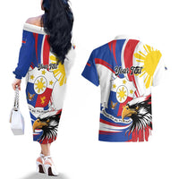 Personalized Philippines Eagle Couples Matching Off The Shoulder Long Sleeve Dress and Hawaiian Shirt Republika ng Pilipinas