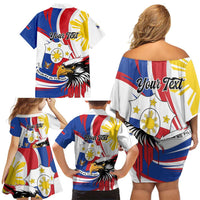 Personalized Philippines Eagle Family Matching Off Shoulder Short Dress and Hawaiian Shirt Republika ng Pilipinas