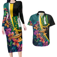 Personalised British Virgin Islands Tropical Couples Matching Long Sleeve Bodycon Dress and Hawaiian Shirt Curve Style