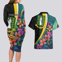 Personalised British Virgin Islands Tropical Couples Matching Long Sleeve Bodycon Dress and Hawaiian Shirt Curve Style
